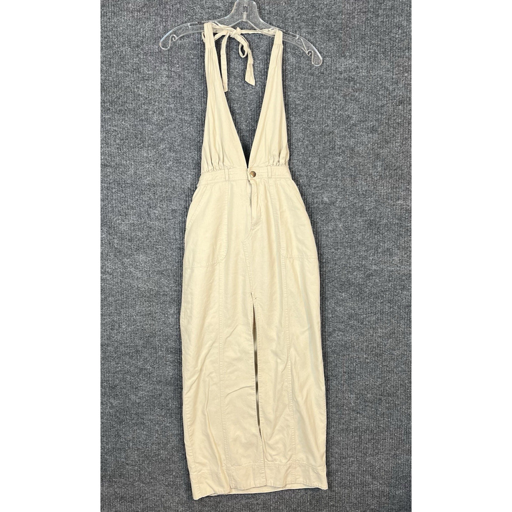 Line & Dot Womens Rosalia Dress Size Small Beige Tie Neck Sleeveless RTR